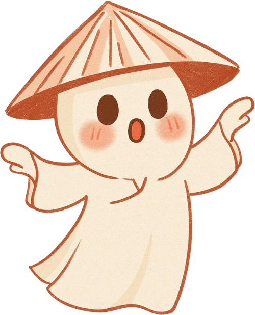 Ma, ma đội nón lá, con ma, con ma tinh nghịch, ghost, cute, dễ thương