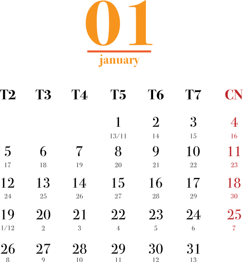 Lịch 2026, lịch, calendar, 2026, tháng 01, january