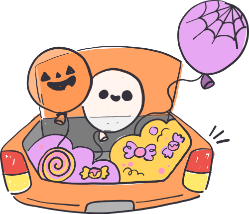 Bong bóng ma, bong bóng, kẹo, candy, xe, car, hóa trang, lễ hội, kinh dị, halloween