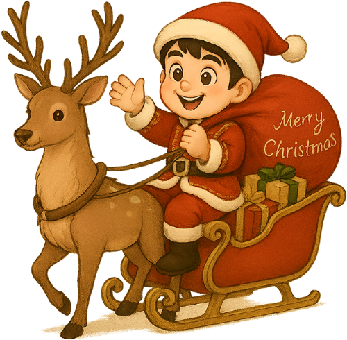 Chàng trai, vui vẻ, đàn ông, ông già noel, tuần lộc, túi quà giáng sinh, xe kéo, young man, cheerful, man, santa claus, reindeer, christmas gift bag, sleigh