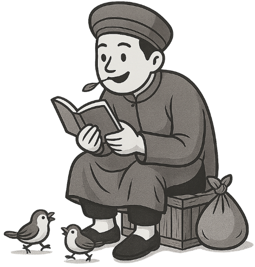 Chàng trai, vui vẻ, đàn ông, túi, túi đồ, thùng gỗ, chim sẻ, sách, young man, cheerful, man, bag, shopping bag, wooden box, sparrow, book