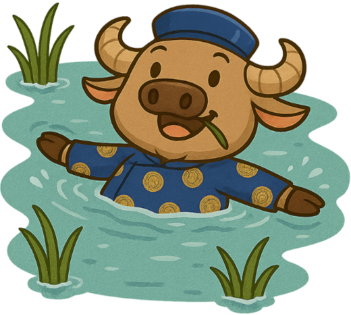 Con trâu, tắm, áo dài, ao, cọng cỏ, dễ thương, buffalo, bathing, ao dai, pond, blade of grass, cute
