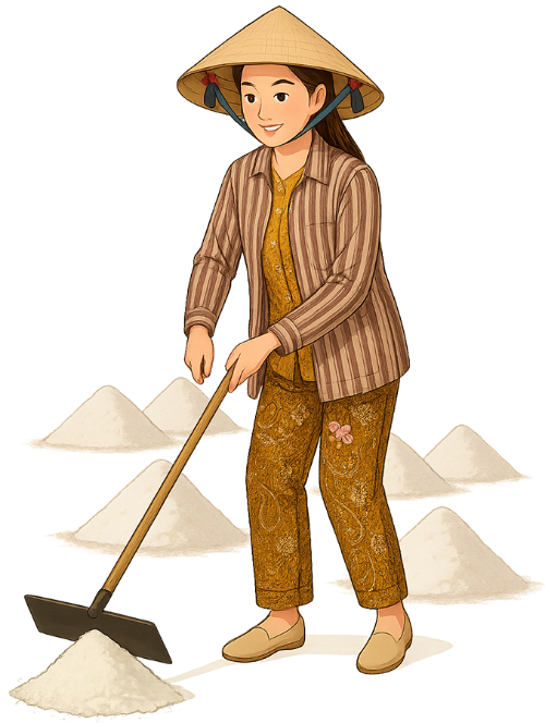 Cô gái, làm muối, phụ nữ, muối, nón lá, cây cào, girl, making salt, woman, salt, conical hat, rake