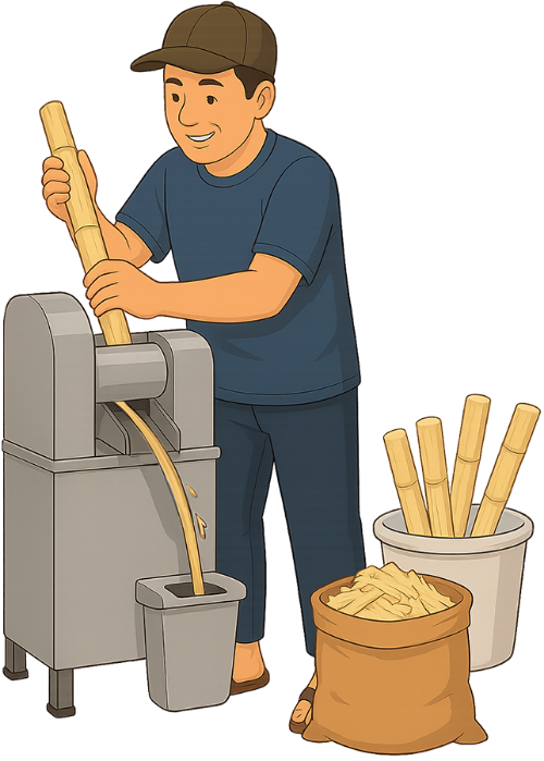 Ông chú, ép nước mía, đàn ông, mía, xô, bao tải, máy ép nước mía, uncle, pressing sugarcane juice, man, sugarcane, bucket, sack, sugarcane juicer