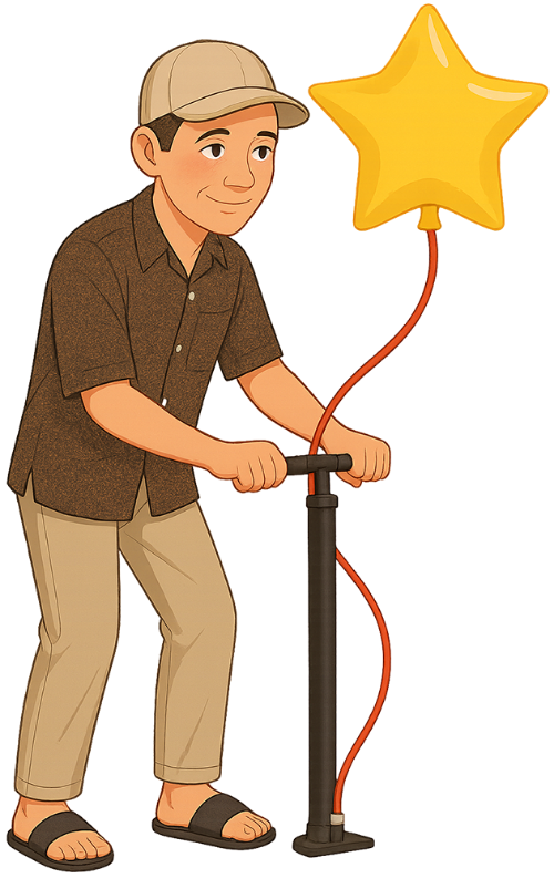 Ông chú, thồi bong bóng, đàn ông, ghế, bong bóng, ống bơm, uncle, blowing balloons, man, chair, balloon, air pump