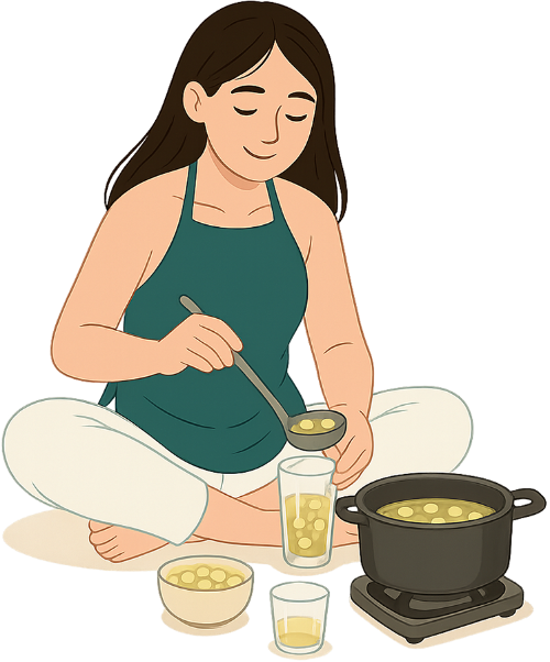 Cô gái, nấu chè, phụ nữ, nồi, ly, ly chè, girl, cooking sweet soup, woman, pot, glass, sweet soup glass