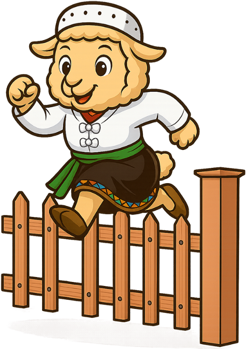 Cừu, nhảy cao, vui vẻ, trang phục dân tộc, hàng rào, dễ thương, sheep, jumping high, cheerful, ethnic costume, fence, cute