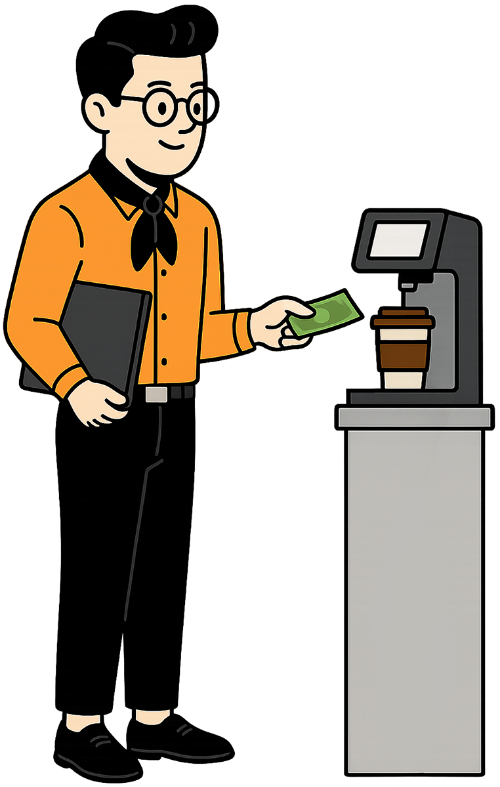 Chàng trai, thanh toán, đàn ông, văn phòng, cặp, cặp sách, máy pha cà phê, young man, paying, man, office, briefcase, schoolbag, coffee machine