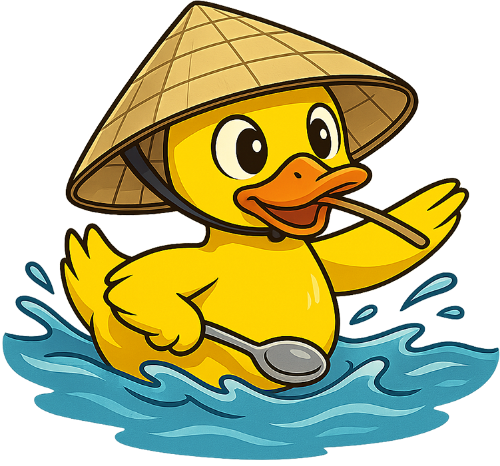 Vịt, bơi, nón lá, cọng cỏ, thìa, dễ thương, duck, swimming, conical hat, blade of grass, spoon, cute