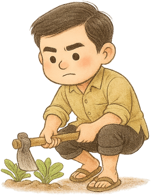 Chàng trai, cuốc đất, đàn ông, nông dân, cây rau, young man, hoeing the soil, man, farmer, vegetable plant