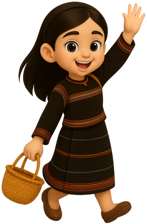Cô gái, vẫy tay chào, phụ nữ, vui vẻ, giỏ tre, girl, waving goodbye, woman, cheerful, bamboo basket