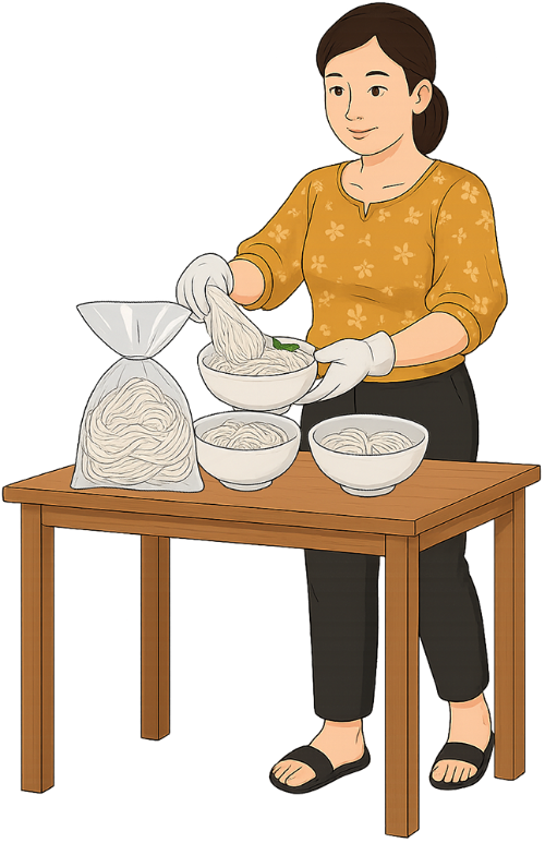 Cô gái, làm bún, phụ nữ, bún, tô, girl, making vermicelli, woman, vermicelli, bowl