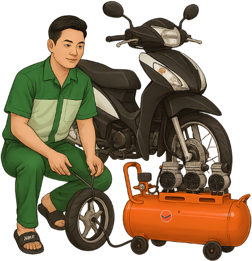 Chàng trai, bơm xe, đàn ông, thợ sửa xe, máy bơm xe, xe máy, young man, pumping tire, man, mechanic, air pump, motorbike