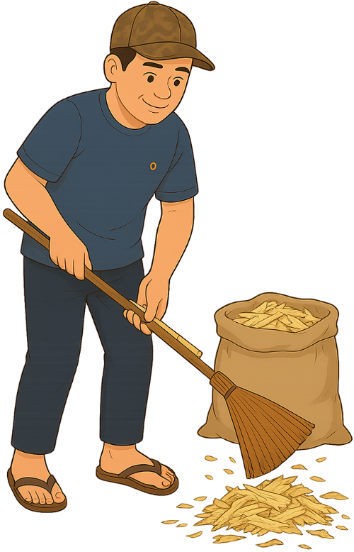 Ông chú, quét dọn, đàn ông, bã mía, bao, chổi, uncle, sweeping, man, sugarcane pulp, bag, broom