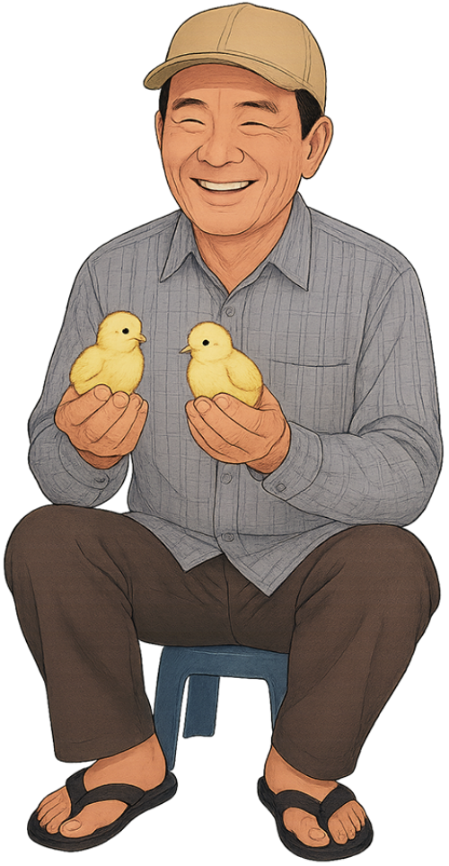 Ông chú, vui vẻ, đàn ông, gà con, nón lưỡi trai, ghế, ghế nhựa, uncle, cheerful, man, chicks, baseball cap, chair, plastic chair