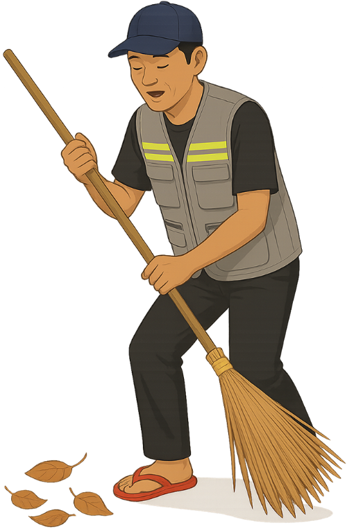 Ông chú, dọn vệ sinh, đàn ông, nhân viên dọn dẹp, nón lưỡi trai, chổi, uncle, cleaning, man, cleaner, baseball cap, broom