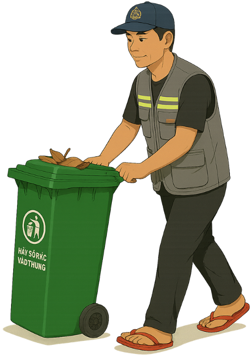 Ông chú, đẩy xe rác, đàn ông, nhân viên dọn dẹp, nón lưỡi trai, xe rác, uncle, pushing garbage cart, man, cleaner, baseball cap, garbage cart