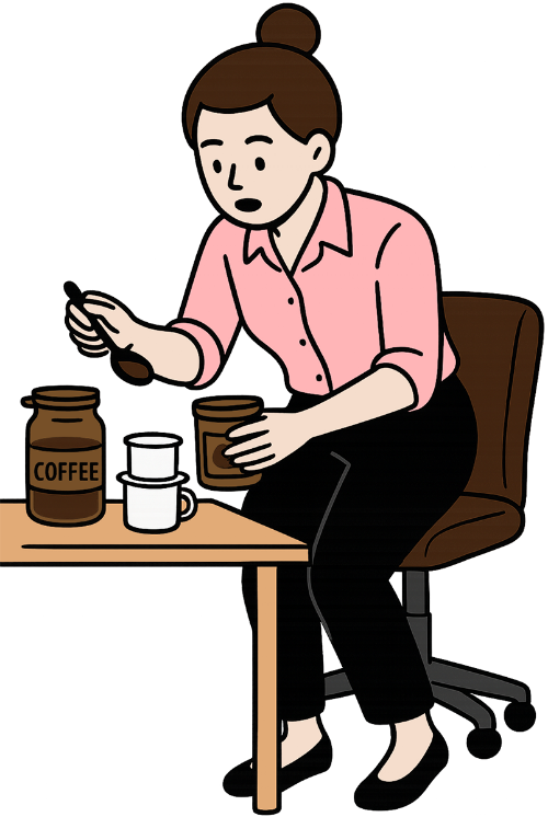 Cô gái, pha cà phê, phụ nữ, văn phòng, cà phê phin, ghế, bàn, girl, making coffee, woman, office, Vietnamese coffee filter, chair, table