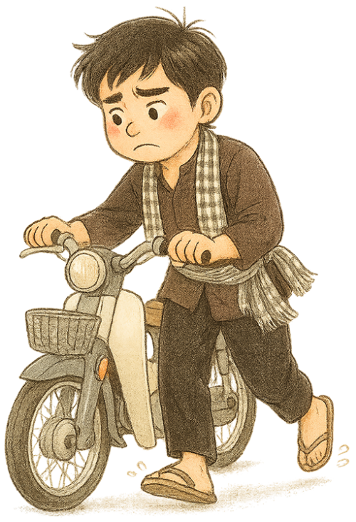 Chàng trai, dắt xe, đàn ông, xe máy, mệt mỏi, young man, leading a vehicle, man, motorbike, tired  Xin mời bạn cho danh sách từ tiếp theo