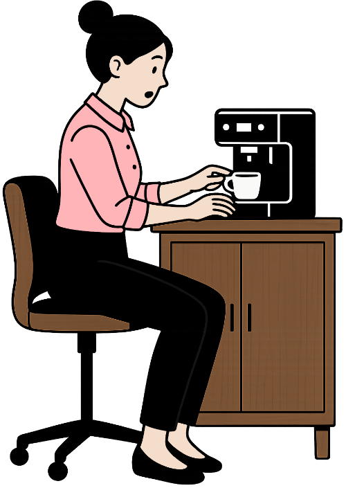 Cô gái, pha cà phê, phụ nữ, văn phòng, máy pha cà phê, ghế, tủ, girl, making coffee, woman, office, coffee machine, chair, cabinet