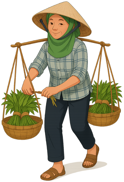 Bà cụ, gánh rau, phụ nữ, rau, nón lá, đòn gánh, old woman, carrying vegetables, woman, vegetables, conical hat, carrying pole