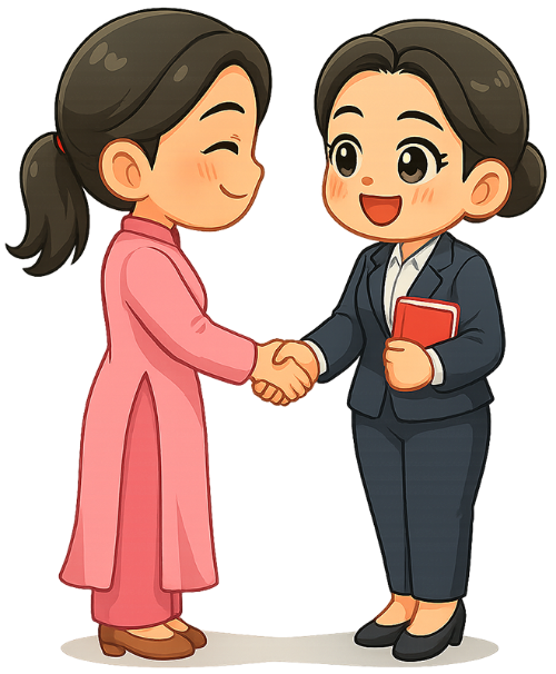 Giáo viên, cô giáo, bắt tay, trao đổi, shake hands, exchange, teacher