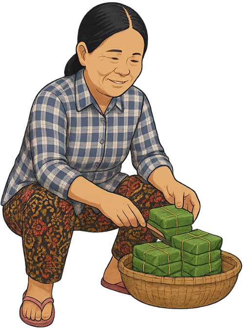 Bà cô, bán xôi, phụ nữ, xôi, thúng tre, aunt, selling sticky rice, woman, sticky rice, bamboo winnowing basket