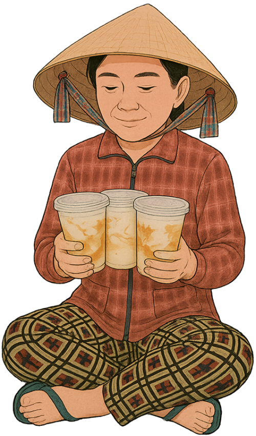 Bà cô, vui vẻ, phụ nữ, nón lá, ly đậu hũ, aunt, cheerful, woman, conical hat, cup of tofu