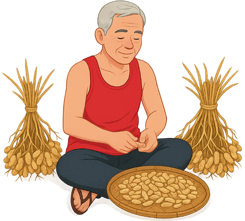 Ông cụ, tách vỏ, đàn ông, vui vẻ, đậu phộng, giỏ tre, old man, shelling, man, cheerful, peanut, bamboo basket