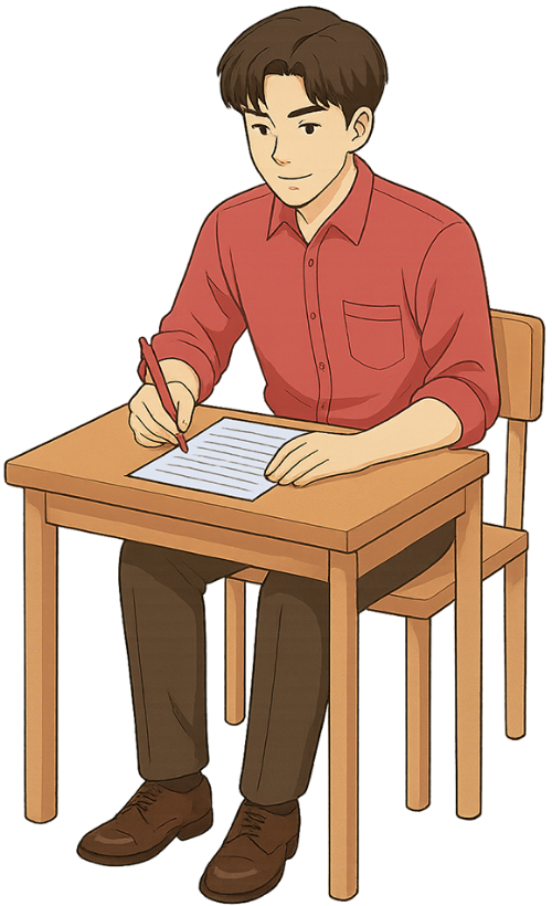 Giáo viên, viết vở, chàng trai, đàn ông, bàn, ghế, teacher, writing in notebook, young man, man, desk, chair