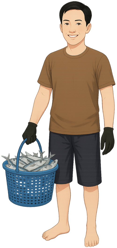 Chàng trai, bán cá, đàn ông, ngư dân, cá, giỏ cá, young man, selling fish, man, fisherman, fish, fish basket