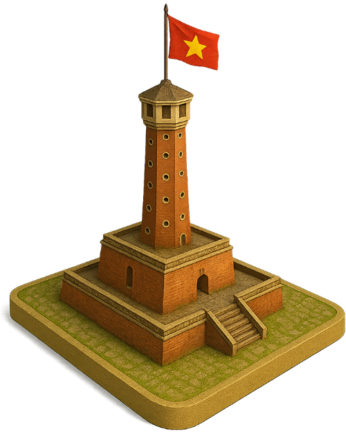 Mô hình, cột cờ hà nội, sân, sân gạch, rong, rêu, model, hanoi flag tower, courtyard, brick courtyard, algae, moss