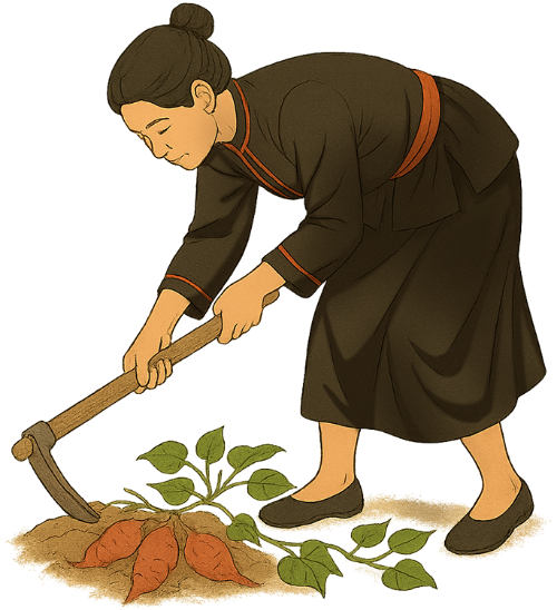 Cô gái, cuốc đất, phụ nữ, khoai lang, cuốc, girl, digging soil, woman, sweet potato, hoe