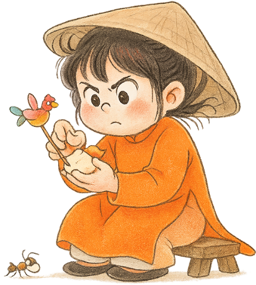 Cô gái, nặn tò he, phụ nữ, nón lá, con kiến, cái ghế, tò he, girl, making tò he figurines, woman, conical hat, ant, chair, tò he figurine, cute