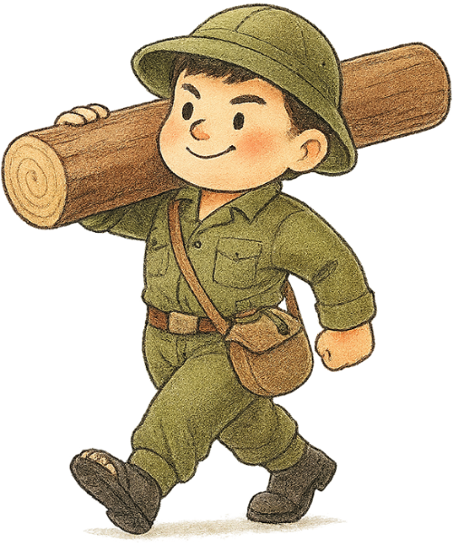 Bộ đội, vác đồ, chàng trai, vui vẻ, khúc gỗ, dễ thương, soldier, shouldering items, young man, cheerful, log, cute