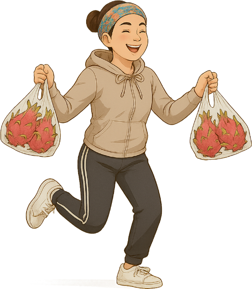 Cô gái, xách túi, phụ nữ, thanh long, vui vẻ, túi nhựa, girl, carrying bag, woman, dragon fruit, cheerful, plastic bag