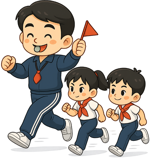 Giáo viên, thầy giáo, học sinh, chạy bộ, teacher, male teacher, students, jogging