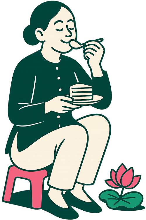 Cô gái, ăn bánh, phụ nữ, bánh ngọt, ghế, ghế nhựa, hoa sen, girl, eating cake, woman, pastry, chair, plastic chair, lotus flower