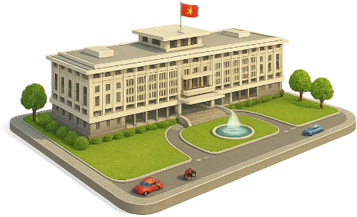 Mô hình, dinh độc lập (hội trường thống nhất), đường xá, cây cối, phương tiện, xe buýt, xe máy, model, independence palace (reunification hall), roads, trees, vehicles, bus, motorbike