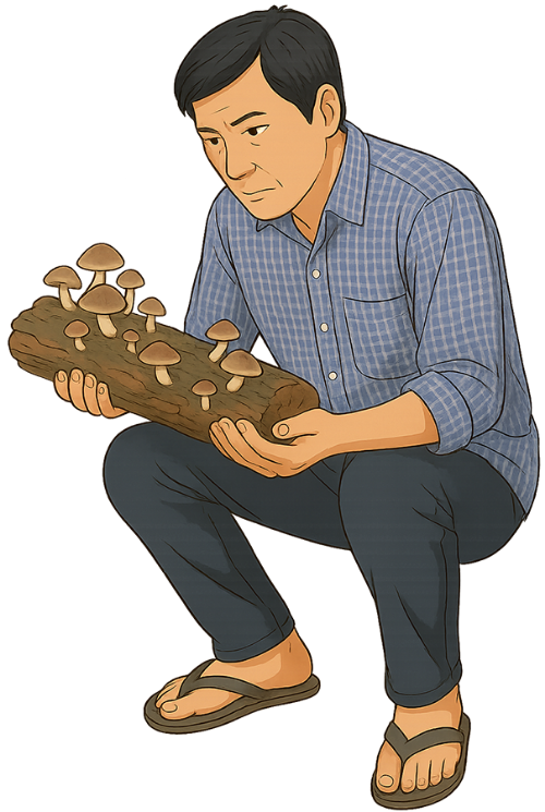 Ông chú, nhìn chăm chú, đàn ông, nấm, gỗ mục, uncle, gazing intently, man, mushroom, rotten wood