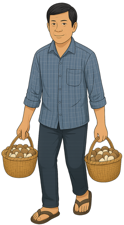 Ông chú, xách giỏ, đàn ông, nấm, giỏ mây, uncle, carrying basket, man, mushroom, wicker basket