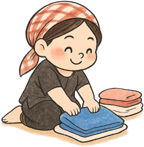 Cô gái, xếp quần áo, phụ nữ, vui vẻ, dễ thương, girl, folding clothes, woman, cheerful, cute