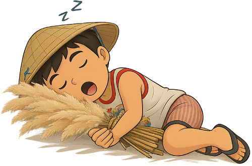 Cậu bé, nằm ngủ, chàng trai, cây lau, nón lá, dễ thương, boy, sleeping, young man, mop, conical hat, cute