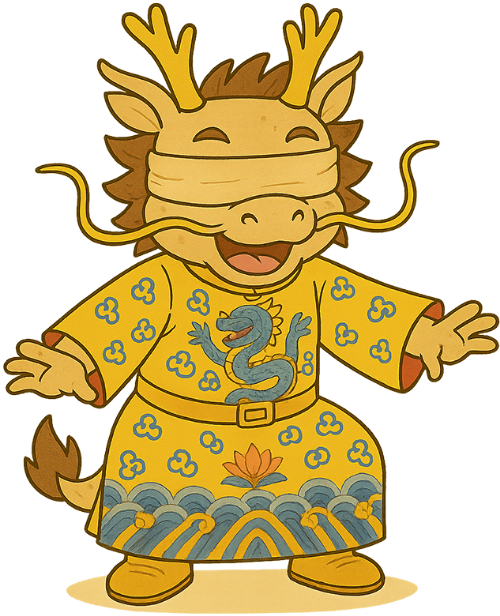 Rồng, bịt mắt bắt dê, long bào, khăn bịt mắt, vui vẻ, dễ thương, dragon, blind man's bluff, imperial robe, blindfold, cheerful, cute