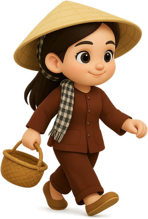 Cô gái, đi chợ, phụ nữ, giỏ tre, nón lá, girl, going to market, woman, bamboo basket, conical hat