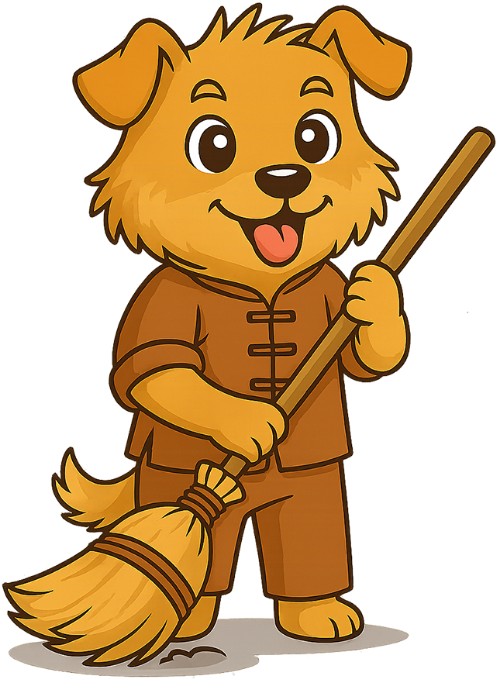 Chó, quét sân, vui vẻ, chổi, dễ thương, dog, sweeping yard, cheerful, broom, cute