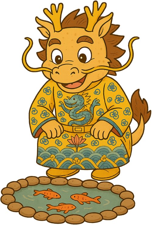 Rồng, ngắm cá, long bào, cá, ao cá, vui vẻ, dễ thương, dragon, watching fish, imperial robe, fish, fish pond, cheerful, cute