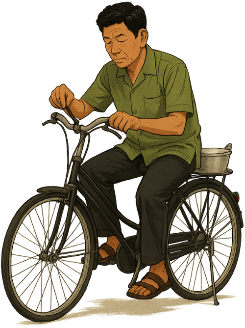 Ông chú, sửa xe, đàn ông, thợ sửa xe, xe đạp, nồi, vít, uncle, repairing bicycle, man, mechanic, bicycle, pot, screw