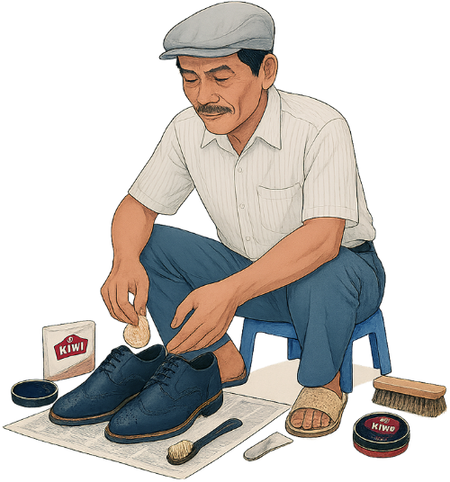 Ông chú, đánh giày, đàn ông, giày, ghế, dụng cụ đánh giày, bàn chải, kem, uncle, shining shoes, man, shoes, chair, shoe shining tools, brush, cream