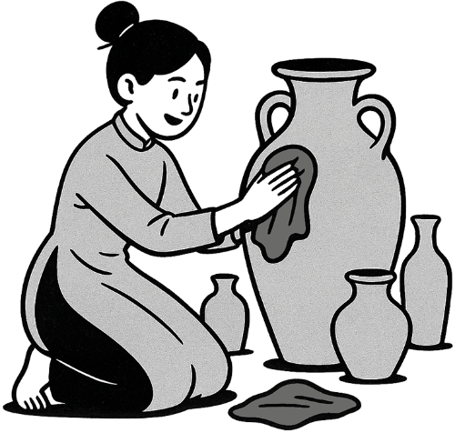 Cô gái, lau dọn, phụ nữ, vui vẻ, bình, bình gốm, girl, wiping, woman, cheerful, vase, ceramic vase